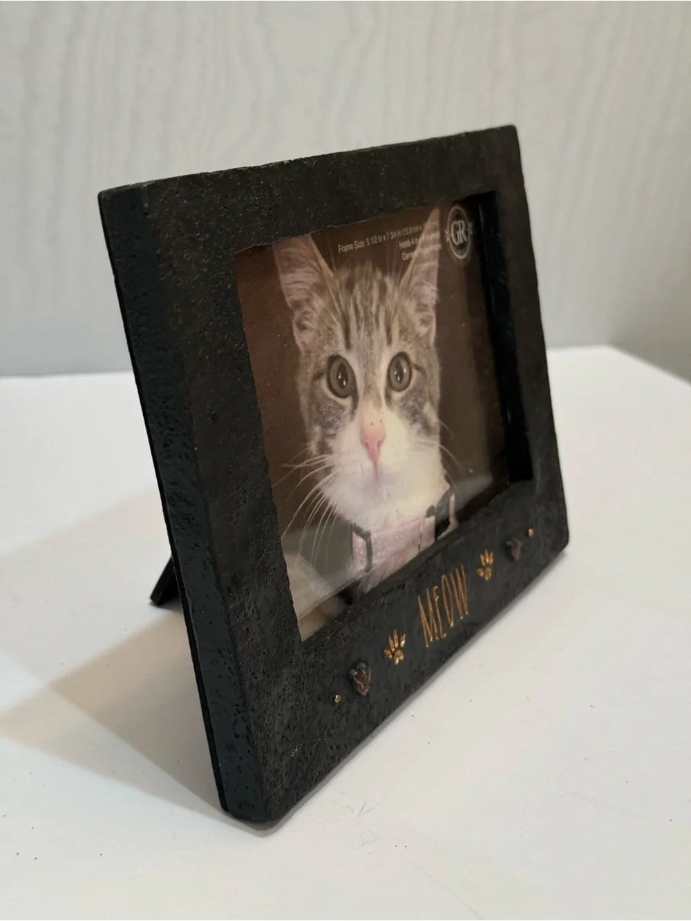 NEW Vintage Grasslands Road MEOW Faux Cement Kitty Cat Frame
